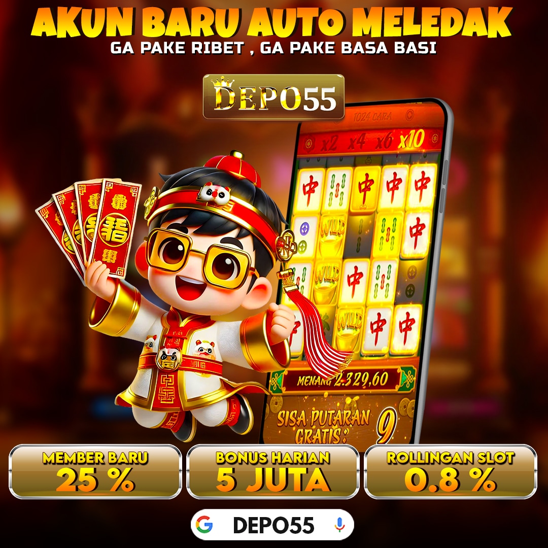 Banner DEPO55 3: tokoh petir dan dekorasi emas